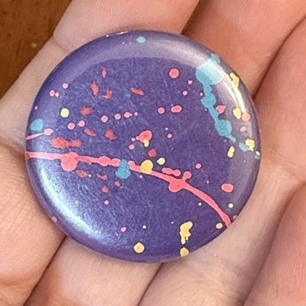 Purple Paint Splatter 80's Small Vintage Pinback Button Pin Round Circle